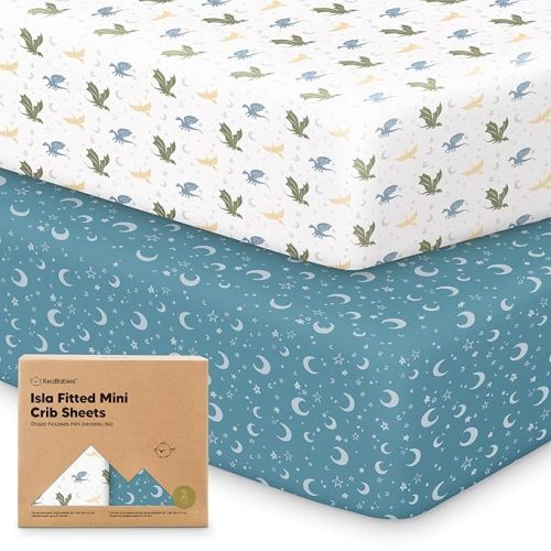 Pack and Play Sheets Fitted - 2-Pack Mini Crib Sheets for Pack N Play Mattress 38x26, Soft & Cozy, Neutral Toddler Playard Bedding, Snug Fitted Mini Baby Crib Mattress Cover Boy, Girl (Dragon Tale)