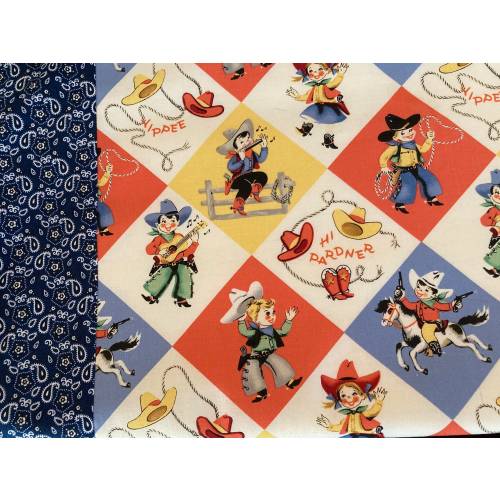 Retro Cowboy Blanket, Free Shipping, Retro Cowboy & Cowgirl Baby Blanket, Michael Miller Yippee Fabric Baby Blanket