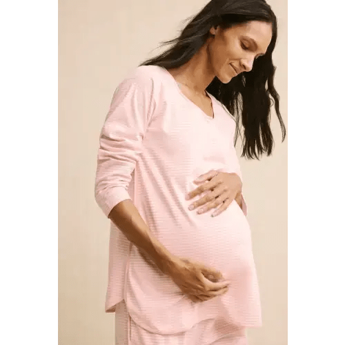 LAKE | Women | Pima Cotton Pajamas | English Rose Stripe Maternity Long Long Set