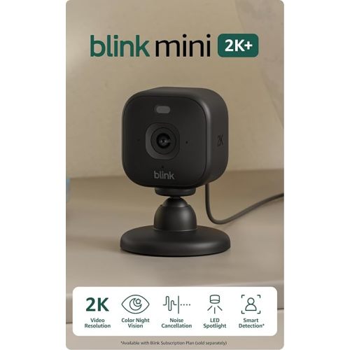 Blink Mini 2K+ (newest model) – Plug-in Home & Pet Indoor Security Camera with 2K video resolution, night vision, enhanced audio, motion detection – 3 cameras (Black)