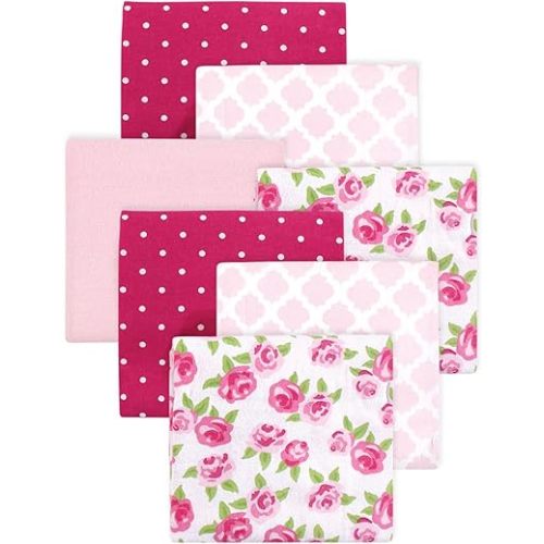 Little Treasure Hudson Baby Cotton Poly Flannel Receiving Blankets Multipack, Pink Rose, 30x30 inches