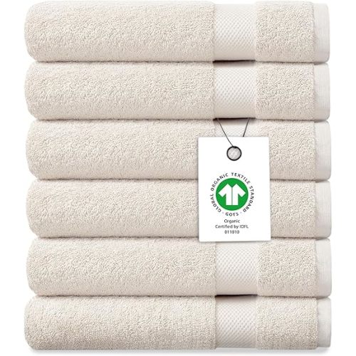 Delara Organic Cotton Luxuriously Plush Washcloths Pack of 6 | GOTS & Oeko-TEX Certified | Premium Quality Face Towels | Feather Touch Technology|650 GSM Long Staple|Soft, Quick Dry & Ultra-Absorbent