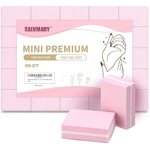 Mini Nail Buffer Blocks, 100/180 Grit Sponge Buffing Sanding Block File Manicure Tools Bulk 50Pcs (Pink)