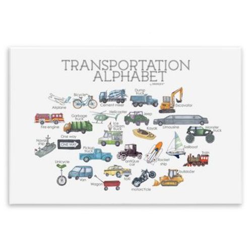 Stupell Industries Educational Transportation Alphabet Kids Learning Vehicles Cars Wall Plaque Art, 15" x 10"