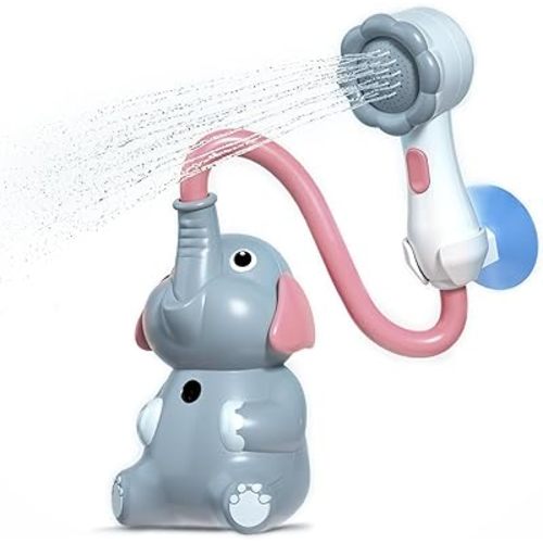 Bath Toys, Bath Toys for Infants 0-12 Months with Shower Head, Baby Shower Head for Bath IPX7 Waterproof USB Rechargeable, Baby Gift for Boys & Girls (Grey)