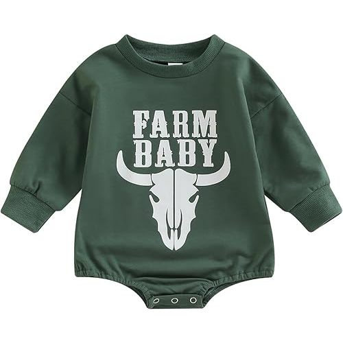 SAYOO Western Cowboy Outfits Baby Girl Boy Sweatshirt Romper Cow Print Oversized Sweater Bodysuit Infant Fall Clothes 0-24M