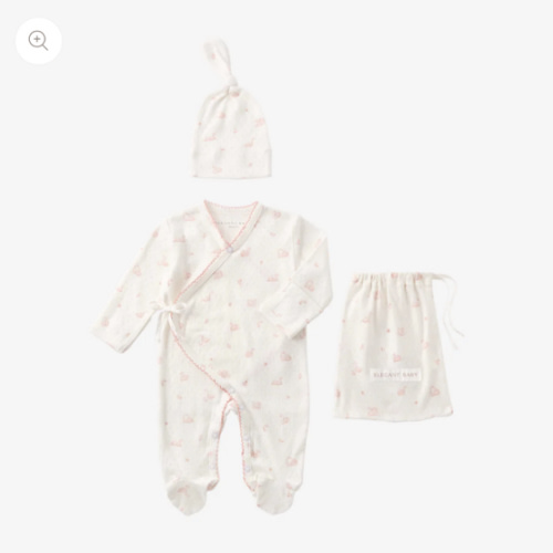 Pink Swan Print Organic Cotton Pointelle Layette 2 Pc Gift Set
