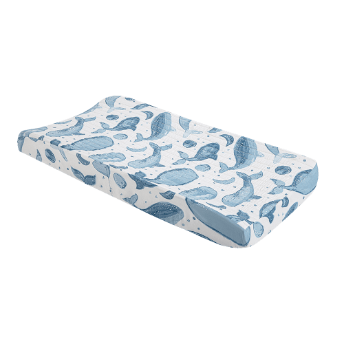 Caspian Blue Whale Changing Pad Cover | Crane Baby