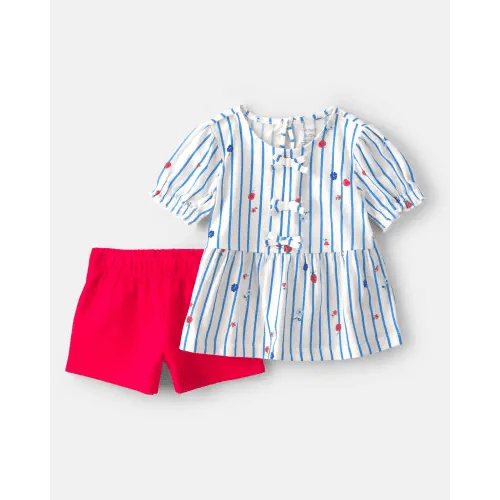 Toddler Girl 2-Piece Strawberry Top & Short Set - Blue/Red | Carter's