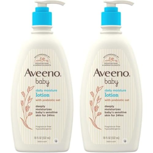 Aveeno Baby Daily Moisture Body Lotion, Fragrance-Free, 18 fl oz, 2 Pack