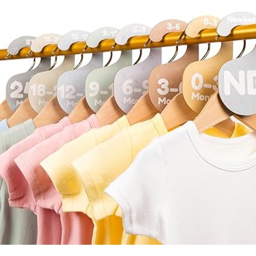 Baby Closet Dividers for Clothes Organizer - Set of 8 Adorable Wooden Double-Sided Baby Clothes Size Hanger Organizer from Newborn to 24+ Months for Nursery Beautiful Minimalist Decor