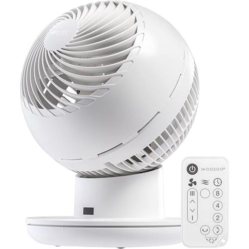 IRIS USA WOOZOO Air Circulator Fan with Remote, Oscillating Table Fan, 8 Speeds, 82ft Max Air Distance, 65° Tilt, Ultra Quiet DC Motor, Small Desk Fan for Bedroom, Office, Dorm, White