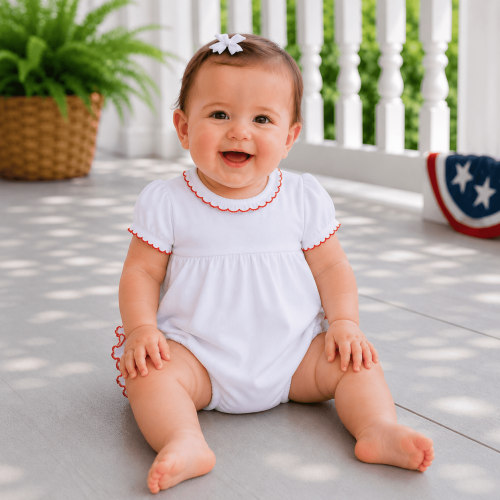Red and White Essentials Ruffle Short Sleeve Bubble