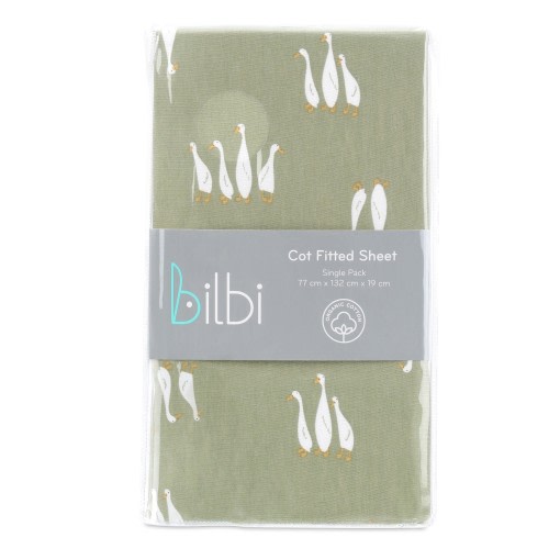 Bilbi Cot Fitted Sheet Sage Ducks