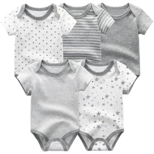 JELYLOVE Unisex Boy Girl Baby Bodysuit 5 Pack Cartoon Cotton Infant Clothes Short Sleeve Soft Babie's Outfits