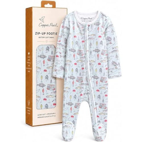 Copper Pearl Zip-Up Footie Baby Pajamas – Soft Newborn Onesies for Boys & Girls, Tag-Free with Two-Way Zipper Baby Sleepers for Newborn - 24 Months, Trout