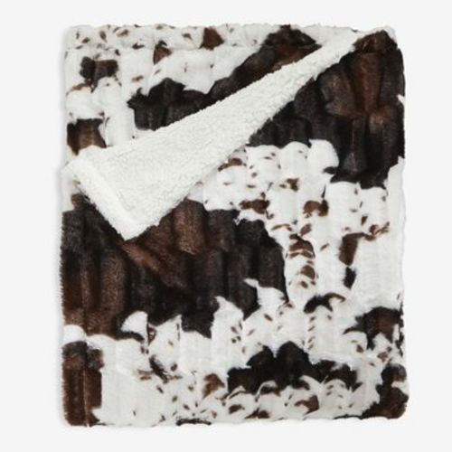 BrylaneHome Faux Fur Animal Print Blanket - Twin, Cow Print