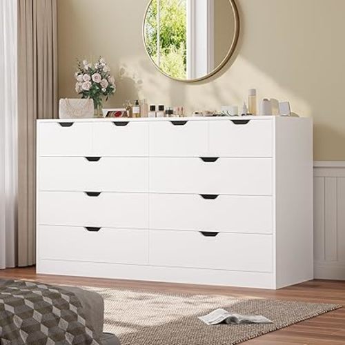 HAUOMS Modern 10 Drawer Dresser, White Large Chest of Drawers for Bedroom,Long Dressers with Drawers for Living Room, Entryway, Hallway