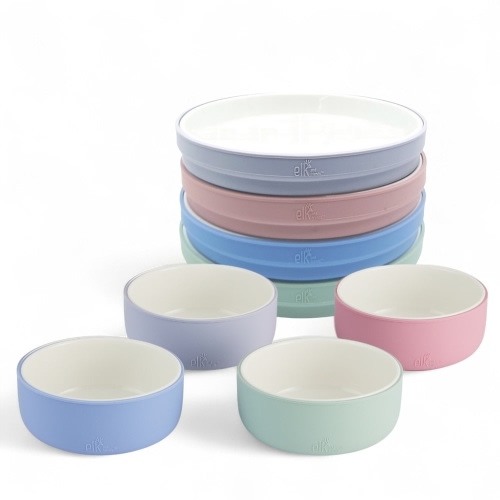 Kids Porcelain Mealtime Bundle | Normal Sleeves | 7.8" Plates + Bowls | 8 Pcs | Blush/Lilac/Sage/Misty Blue