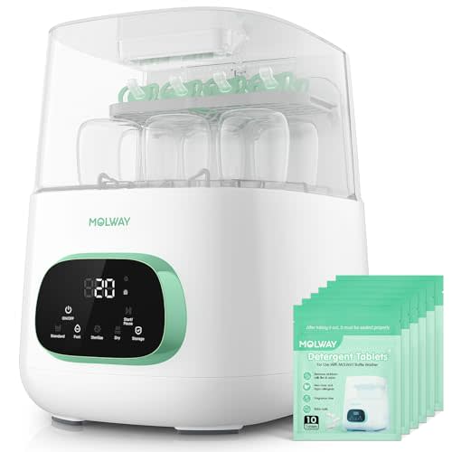 MOLWAY【Upgraded】Baby Bottle Washer, Sterilizer and Dryer, All-in-One Pro Cleaning Machine for Bottles, Pump Parts & Baby Essentials, Effortless Care, Replaces Hand Washing