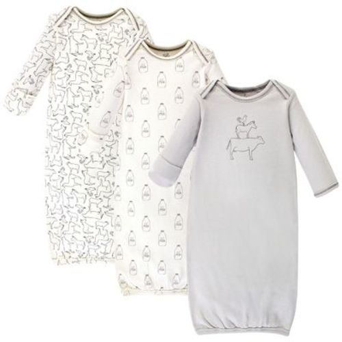 Touched by Nature Baby Organic Cotton Long-Sleeve Gowns 3pk, Farm Friends, 0-6M