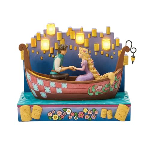 Enesco Disney Traditions by Jim Shore Tangled Rapunzel and Flynn in Boat with Lanterns Light Up Figurine, 6 Inch, Multicolor
