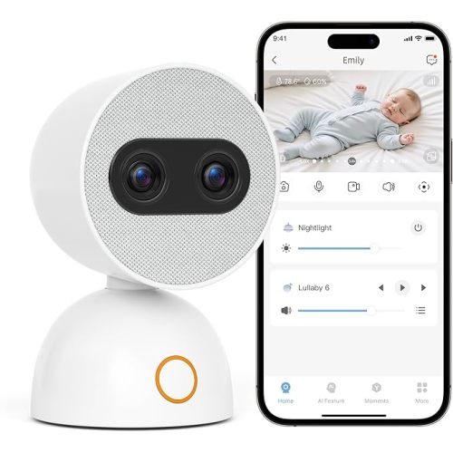 Simsky Split Screen Video Baby Monitor with 2 Cameras, Dual 4MP Cameras with 6X Zoom, 7" UHD Touch Screen Portable Audio Baby Monitor, App Remote Access 32GB Local Storage