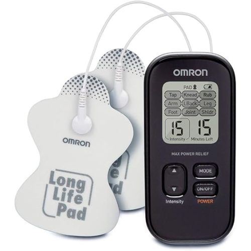 OMRON Max Power Relief TENS Unit Muscle Stimulator, Simulated Massage Therapy for Lower Back, Arm, Shoulder, Leg, Foot, and Arthritis Pain, Drug-Free Pain Relief (PM500)