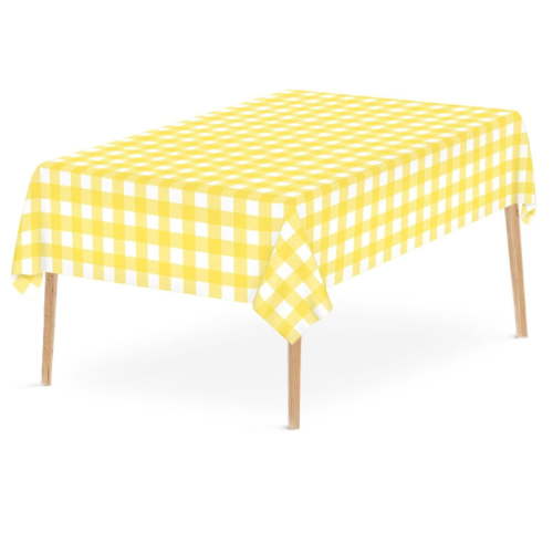 Taotanxi Yellow and White Checkered Tablecloth, Yellow Plastic Table Cloths for Parties Disposable, 54 x 108 inch Waterproof Yellow Gingham Camping Tablecloth for Birthday, Party, Picnic