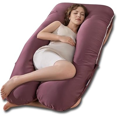 QUEEN ROSE Pregnancy Pillow, Maternity Body Pillow for Sleeping, U Shaped Pillow for Body Support Sleeping, Silky Satin Cover, Purple