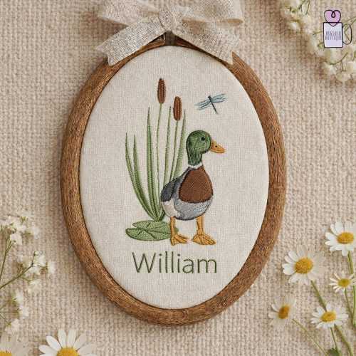 EMBROIDERED Personalized Mallard Duck Baby Name Sign, Custom Baby Announcement Sign, Animal Lover Plaque, Hospital Birth Sign, New Baby Gift