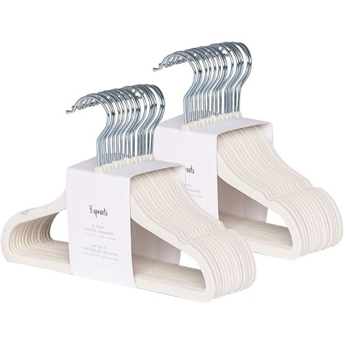 3 Sprouts Velvet Baby Hangers - Non-Slip, Infant & Toddler Velvet Hangers - Slim Kids Hangers & Baby Clothes Hangers, Cintres Pour Bébé, Pack of 30 - Cream