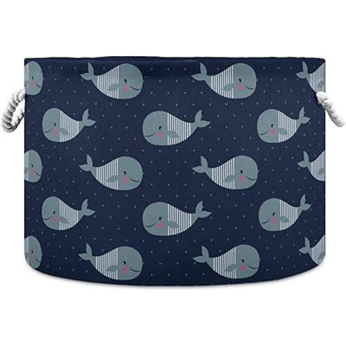 visesunny Storage Basket Whale Cartoon Nursery Hamper Canvas Fabric Toy Storage Organizer Bin Storage Box Laundry Basket for Kid Rooms,Playroom,Shelves,Toy Basket