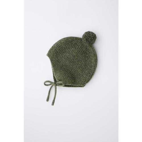 KNIT POMPOM BONNET - Mid-green | ZARA United States