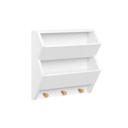 RiverRidge Kids' CatchAll Wall Bookshelf with 2 Toy Storage Cubbies and 3 Wooden Hooks White