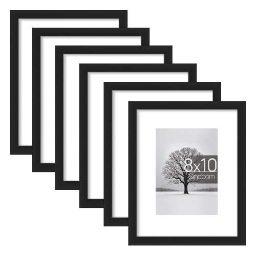Sindcom 6 Pack 8x10 Picture Frames,Display Pictures 5x7 with Mat or 8 x 10 Without Mat,Gallery Wall Photo Frames, Black