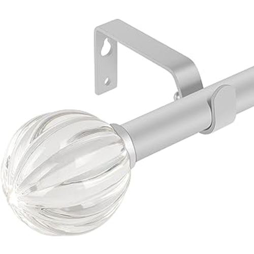 DAINTIER 3/4 inch Single Window Curtain Rod with Crystal Acrylic Finial,66-120 inch,Matte Silver