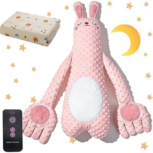 Pillow for Sleep, Plush Pattern with Remote Control & Music, Cute Animal Soothing Pillow with Blanket, Companion Plush Pillows for Soothing & Cuddling (Pink, Without Music)