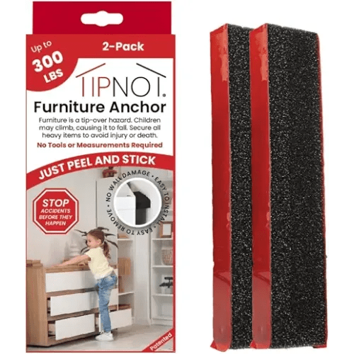TipNot Adhesive Furniture Anchor, No-Drill, Aesthetic & Invisible Once Installed, Anti-Tip Furniture Safety Anchor to Childproof and Babyproof Your Home, Holds Up to 300 Pounds, 2-Pack