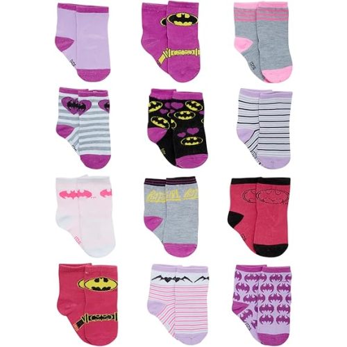 DC Comics Baby Boys’ and Girls’ Socks - 12 Pack Batman, Wonder Woman, Superman, Justice League, Super Girl Socks (0-24M)
