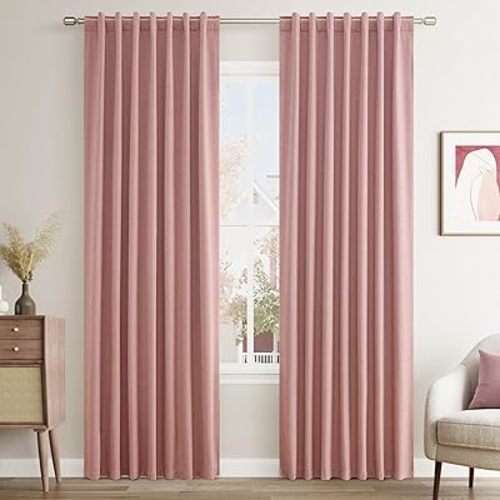 Guken Linen Blackout Curtains 84 Inch Length 2 Panels Set for Living Room Bedroom Back Tab Thermal Insulated 100% Black Out Linen Drapes Room Darkening Window Curtains 84 Inches Long, Ash Rose