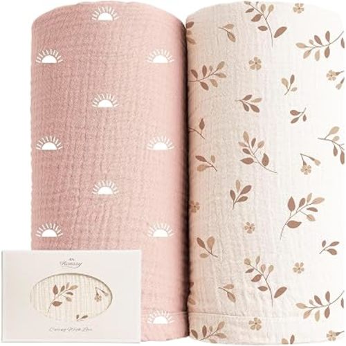 Konssy Muslin Swaddle Blankets, 100% Cotton Receiving Blankets, 47"x 47"
