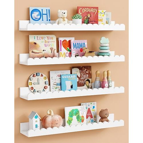 24 inch White Scallop Nursery Wall Book Shelves, Cloud Floating Bookshelf