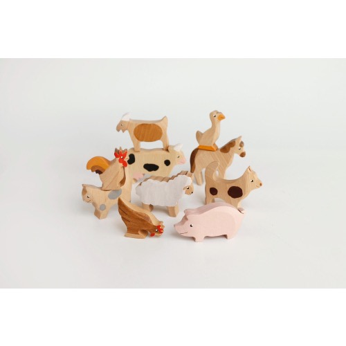 Wooden Farm Animal Figurines: Beech Toy Set, Nursery Decor