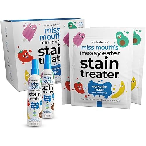 Miss Mouth's Messy Eater Stain Treater 4oz 2pack Stain Remover Spray and 25 pack Wipes