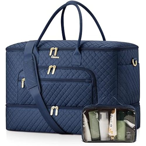 Travel Duffle Bag, Wide Open Large Weekender Bag for Women with Shoe Compartment, Carry on Overnight Bags with Toiletry Bag, Hospital Bag for Women Labor Delivery with Wet Pocket (Navy)