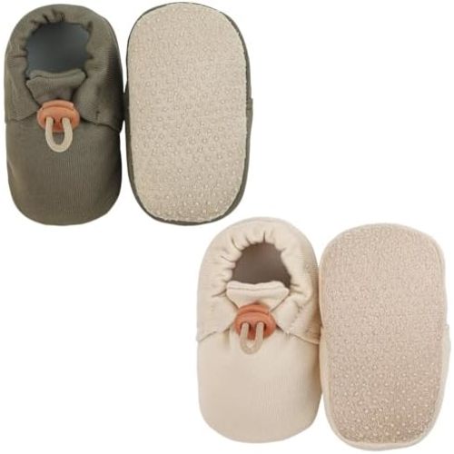 2 Pack Newborn Shoes Soft Sole Baby Sock Booties Drawstring Infant Boys Girls First Walking Slippers, 0-6 Months