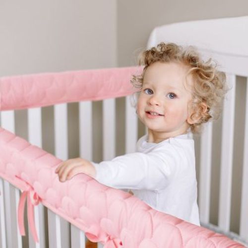 Biloban-3 Pieces Reversible Crib Rail Teething Covers, Crib Rail Teething Guard, Teething Guard Wrap ,Thick Quilted, Pink & White, Set of 3