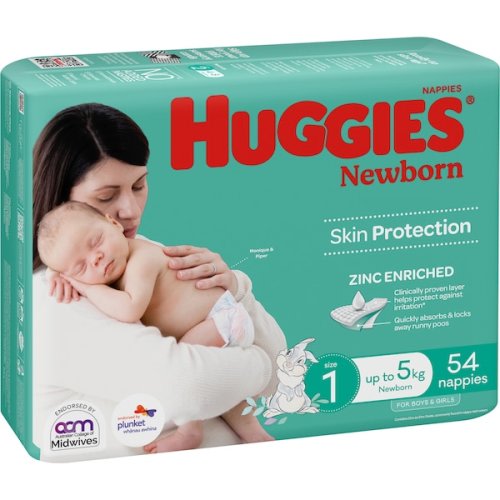 Huggies Newborn Nappies Size 1 (Up To 5kg) 54 Pack | Woolworths