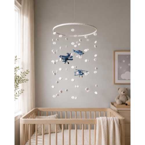 Blue Airplane mobile/nursery mobile/baby shower/crib mobile/Baby cloud Mobile/Kids Room/Nursery decor/butterfly crib mobile/moon and stars
